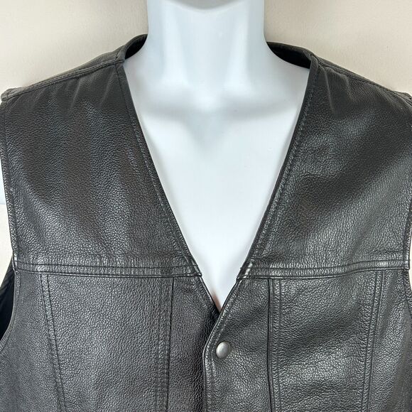 Mens First Classics Black Leather Snap Front Side Lace Motorcycle Vest Size XL - Picture 2 of 14